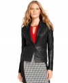 A stylish new twist on the classic leather jacket, MICHAEL Michael Kors introduces a sleek silhouette with a knit back for an easy, effortless fit. This must-have topper looks just right with everything in your closet. (Clearance)