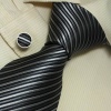 Grey striped ties for men great gift mens Italian style silk neck ties cuff links set A1048