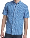 Fred Perry Men's Short Sleeve Tartan Shirt,Turquoise,X-Large
