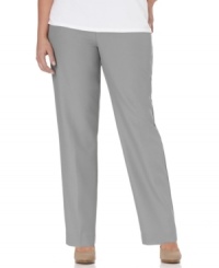 Slip into the easy comfort of Alfred Dunner's straight leg plus size pants, featuring an elastic waistband-- they're an Everyday Value! Slip into the easy comfort of Alfred Dunner's straight leg plus size pants, featuring an elastic waistband-- they're an Everyday Value!