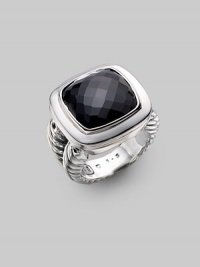 From the Albion Collection. Elegantly faceted black onyx sits with a smooth bezel and double cable band of sterling silver. Black onyx Sterling silver About ¾ square Made in USA From the Albion Collection. Elegantly faceted black onyx sits with a smooth bezel and double cable band of sterling silver. Black onyx Sterling silver About ¾ square Made in USA