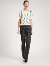 Playful polka dots adorn this soft, fine-knit wool/silk blend style.Rib-knit crewneck, cuffs and hemlineShort sleevesPolka dot embroidery70% wool/30% silkDry cleanMade in ItalyModel shown is 5'11 (180cm) wearing US size XSmall. Playful polka dots adorn this soft, fine-knit wool/silk blend style.Rib-knit crewneck, cuffs and hemlineShort sleevesPolka dot embroidery70% wool/30% silkDry cleanMade in ItalyModel shown is 5'11 (180cm) wearing US size XSmall.
