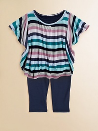 A rainbow of colors adorn the tunic of this cozy set for baby with matching leggings. Tunic Crewneck with V-insetLong raglan sleevesPullover style Leggings Elastic waistbandTop: rayonLeggings: 95% cotton/5% spandexMachine washImported A rainbow of colors adorn the tunic of this cozy set for baby with matching leggings. Tunic Crewneck with V-insetLong raglan sleevesPullover style Leggings Elastic waistbandTop: rayonLeggings: 95% cotton/5% spandexMachine washImported