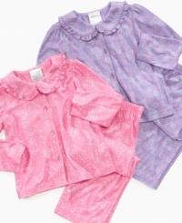 Your little one will love the pretty colors as you put her to sleep in this lovely Calvin Klein pajama shirt and pants set. Your little one will love the pretty colors as you put her to sleep in this lovely Calvin Klein pajama shirt and pants set.