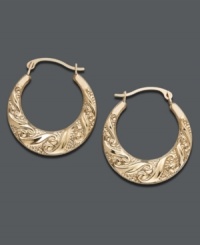 14k gold adds a glow to your look. Light up your outfit with these lovely scroll hoop earrings. Approximate diameter: 1/ inch. 14k gold adds a glow to your look. Light up your outfit with these lovely scroll hoop earrings. Approximate diameter: 1/ inch.