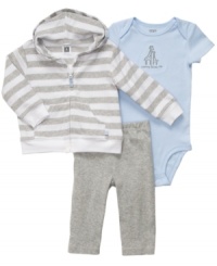 The perfect trio. Keep him cozy in this adorable bodysuit, pant and hoodie 3-piece set from Carter's. The perfect trio. Keep him cozy in this adorable bodysuit, pant and hoodie 3-piece set from Carter's.