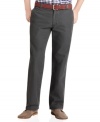 These Izod flat front cotton twill chinos blend a durable design with a soft comfortable feel.