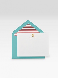 The postman will only have to ring once, should the wind catch this white card embossed with a gold English postbox.Includes 10 cards and 10 lined blue raspberry envelopesBlank insideHigh-quality, fluorescent white imaging finish cotton paperEach, about 5W X 6HMade in USA