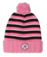 A pretty pom-pom makes this cozy Converse hat a sweet style for her. A pretty pom-pom makes this cozy Converse hat a sweet style for her.