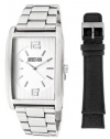 Kenneth Cole REACTION Men's RK5103 HOLIDAY-Box Set Rectangle Silver Black Strap Bracelet Watch