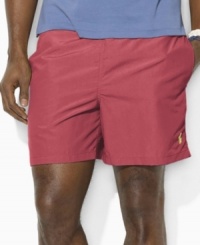 Rendered in lightweight, quick-drying nylon, the essential Hawaiian swim boxer exudes casual style in a bright, bold hue. Rendered in lightweight, quick-drying nylon, the essential Hawaiian swim boxer exudes casual style in a bright, bold hue.