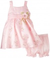 Nannette Baby-Girls Infant 2 Piece Embroidered Sateen Dress Set, Light Pastel Pink, 12 Months