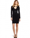 HALSTON HERITAGE Women's Long Sleeve Ponte Dress with Diamond Opening, Black, 4