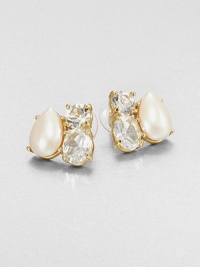 A lustrous cluster of a teardrop-shaped faux pearl and faceted glass stones creates chunky dazzle at the ear.GlassFaux pearlsGoldtoneDiameter, about .75Post backImported A lustrous cluster of a teardrop-shaped faux pearl and faceted glass stones creates chunky dazzle at the ear.GlassFaux pearlsGoldtoneDiameter, about .75Post backImported