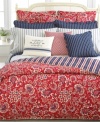 Lauren Ralph Lauren brings coastal countryside charm to your room with this Villa Martine comforter, featuring a dramatic red floral motif. Finished with jute trim. Reverses to striped pattern.