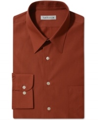 Saturate your style with the punch of color from this Van Heusen dress shirt. Saturate your style with the punch of color from this Van Heusen dress shirt.