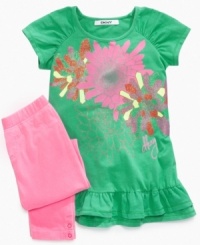 In this floral graphic tunic and leggings set from DKNY, she'll look prettier than a whole bouquet of flowers. In this floral graphic tunic and leggings set from DKNY, she'll look prettier than a whole bouquet of flowers.