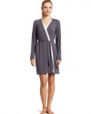 Calvin Klein Womens Essentials With Satin Short Robe, Charcoal, Medium/Large