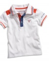 GUESS Kids Boys Polo Shirt with Striped Trim (12-24m), WHITE (24M)
