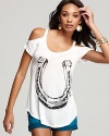 Lauren Moshi Tee - Trixie Horseshoe Graphic Cold Shoulder