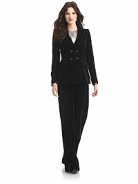 THE LOOKPeaked lapelPadded shouldersDouble breasted button front with exquisite corded buttonsLong sleeves with three-button cuffsDual flap pocketsTHE FITAbout 26 from shoulder to hemTHE MATERIAL70% viscose/30% cuproSilk liningCARE & ORIGINDry cleanMade in Italy THE LOOKPeaked lapelPadded shouldersDouble breasted button front with exquisite corded buttonsLong sleeves with three-button cuffsDual flap pocketsTHE FITAbout 26 from shoulder to hemTHE MATERIAL70% viscose/30% cuproSilk liningCARE & ORIGINDry cleanMade in Italy