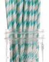 Dress My Cupcake Aqua and Green Striped Paper Straws, 100-Pack