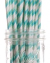 Dress My Cupcake Aqua and Green Striped Paper Straws, 100-Pack