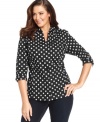 Look darling in polka-dots with Jones New York Signature's three-quarter-sleeve plus size shirt-- it's an Everyday Value!