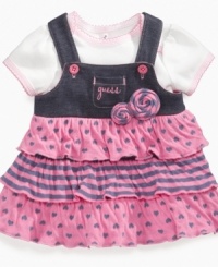 For those days when frilly is the only way to go, put her in this lovely bodysuit and jumper-dress set from Guess. For those days when frilly is the only way to go, put her in this lovely bodysuit and jumper-dress set from Guess.