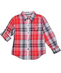 Guess Cache Button-Down Shirt (Sizes 2T - 4T) - red plaid, 3 Guess Cache Button-Down Shirt (Sizes 2T - 4T) - red plaid, 3