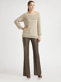 Offering a relaxed fit, this muted sweater features an intricate knit for an exquisite look.Feminine necklineThree-quarter sleevesPerforated detailsPull-on styleAbout 25 from shoulder to hem64% cotton/36% polyamide/li> Dry cleanImported Model shown is 5'10 (177cm) wearing US size Small. Offering a relaxed fit, this muted sweater features an intricate knit for an exquisite look.Feminine necklineThree-quarter sleevesPerforated detailsPull-on styleAbout 25 from shoulder to hem64% cotton/36% polyamide/li> Dry cleanImported Model shown is 5'10 (177cm) wearing US size Small.