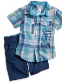 GUESS Kids Boys Baby Boy Plaid Shirt & Shorts Set (1, PLAID (12M) GUESS Kids Boys Baby Boy Plaid Shirt & Shorts Set (1, PLAID (12M)