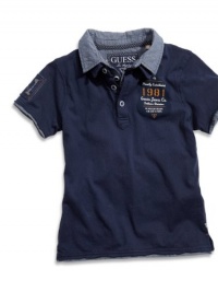 GUESS Kids Boys Little Boy Chambray Collar Polo, NAVY (4)