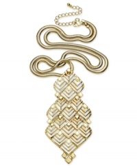 Subtle chevron designs make a statement on this pendant necklace from Bar III. Crafted in gold tone mixed metal. Approximate length: 16 inches. Approximate drop: 4 inches.