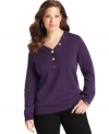 Get ready for falling temps with Karen Scott's long sleeve plus size sweater, finished by a henley neckline-- partner it with your favorite casual bottoms.