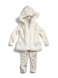 GUESS Kids Girls Little Girl Hooded Sweater With Faux Fur, CREAM (4) GUESS Kids Girls Little Girl Hooded Sweater With Faux Fur, CREAM (4)