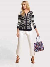 An eclectic, ribbed-knit design featuring delicate crochet, classic stripes and a hint of colorblocking.Round neckThree-quarter sleevesFront zipperCrochet front and back yokeAbout 26 from shoulder to hemCottonDry cleanImported Model shown is 5'10 (177cm) wearing US size Small. An eclectic, ribbed-knit design featuring delicate crochet, classic stripes and a hint of colorblocking.Round neckThree-quarter sleevesFront zipperCrochet front and back yokeAbout 26 from shoulder to hemCottonDry cleanImported Model shown is 5'10 (177cm) wearing US size Small.