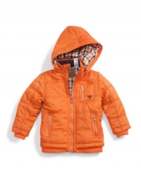 GUESS Kids Boys Puffy Jacket with Removable Hood, ORANGE (12/14) GUESS Kids Boys Puffy Jacket with Removable Hood, ORANGE (12/14)