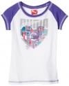 Puma - Kids Girls 7-16 Geo Heart Contrast Raglan Tee, White/Purple, 5