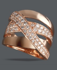 Crisscross chic. EFFY Collection's beautifully-shimmering 3-row ring features round-cut diamonds (9/10 ct. t.w.) in 14k rose gold. Approximate width: 3/4 inch. Crisscross chic. EFFY Collection's beautifully-shimmering 3-row ring features round-cut diamonds (9/10 ct. t.w.) in 14k rose gold. Approximate width: 3/4 inch.