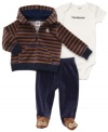 Keep your cute critter cozy in this precious 3-piece bodysuit, footed pant and jacket set from Carter's.