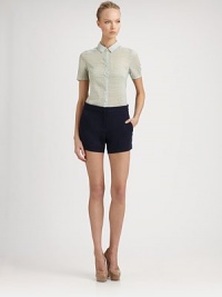 EXCLUSIVELY AT SAKS. A soft check print patterns this classic, cotton blend style.Modified point collarShort sleevesFront horn button closuresCurved back hemlineAbout 23 from shoulder to hem50% cotton/50% viscoseDry cleanMade in USA of Italian fabricModel shown is 5'11 (180cm) wearing US size 4. EXCLUSIVELY AT SAKS. A soft check print patterns this classic, cotton blend style.Modified point collarShort sleevesFront horn button closuresCurved back hemlineAbout 23 from shoulder to hem50% cotton/50% viscoseDry cleanMade in USA of Italian fabricModel shown is 5'11 (180cm) wearing US size 4.