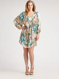 A stunning shift that you won't want to take off, this printed design offers a relaxed-yet-flattering fit and three-quarter sleeves for impeccable arm coverage.V-necklineThree-quarter sleevesAllover printAbout 38 from shoulder to hemViscoseDry cleanMade in USA A stunning shift that you won't want to take off, this printed design offers a relaxed-yet-flattering fit and three-quarter sleeves for impeccable arm coverage.V-necklineThree-quarter sleevesAllover printAbout 38 from shoulder to hemViscoseDry cleanMade in USA