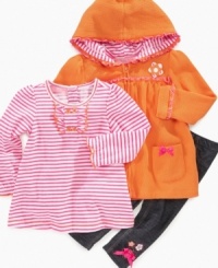Adorable and versatile 3 piece coat, top, and legging set by Kids Headquarters. Adorable and versatile 3 piece coat, top, and legging set by Kids Headquarters.
