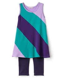 Cute colorblocks in wide, diagonal stripes conjure up the styles of the sixties. Paired with the groovy cropped legging, it's a can't-miss set. Cute colorblocks in wide, diagonal stripes conjure up the styles of the sixties. Paired with the groovy cropped legging, it's a can't-miss set.