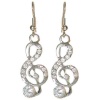 1/2 X 1 1/2 Treble Clef Earrings with Rhinestones In Crystal with Silver Finish