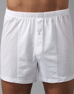 Soft mercerized cotton jersey boxer short has a looser fit for added comfort. Elasticized waist Single-button fly Machine wash Imported