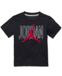 He'll want to jump up and play when he throws on this Jumpman tee from Jordan. He'll want to jump up and play when he throws on this Jumpman tee from Jordan.