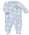 Stay calm. He'll be cozy and peaceful in this precious elephant-print footed coverall from Carter's.