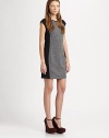 Visually slim your waist in this modern cap-sleeve dress with bold, contrasting side panels and an overwhelmingly soft finish. RoundneckCap sleevesAbout 27 from natural waist46% polyamide/27% acrylic/27% virgin woolDry cleanMade in USA of Italian fabricModel shown is 5'7 (174cm) wearing US size 2.